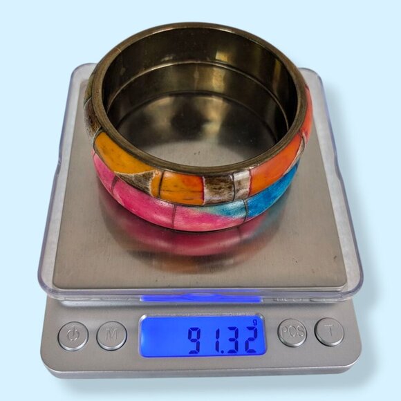 Vintage Set of 2 Brass & Bone Bangles - Picture 7 of 7